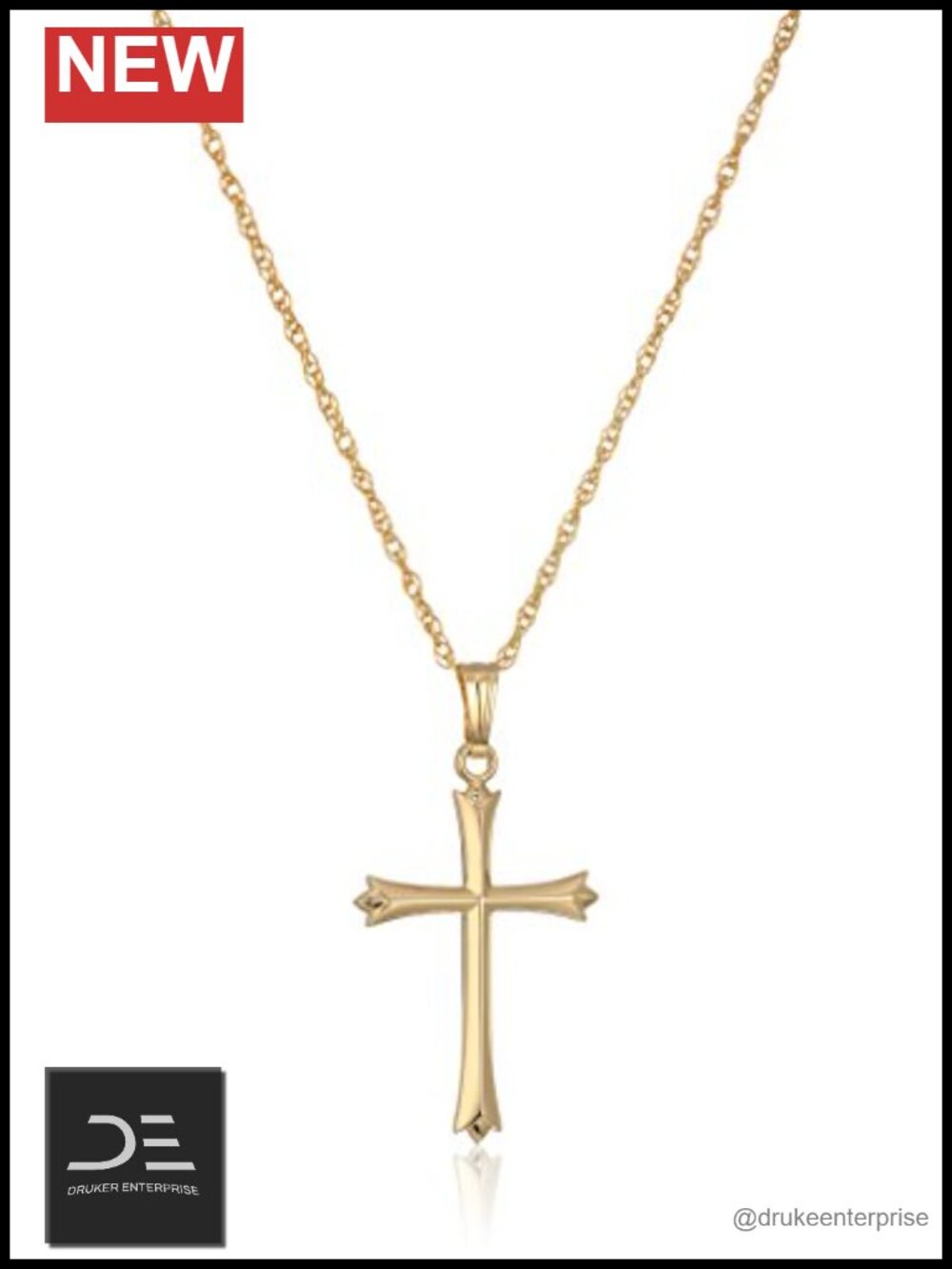 14k Gold Filled Polished Embossed Cross Pendant Necklace 18 inch